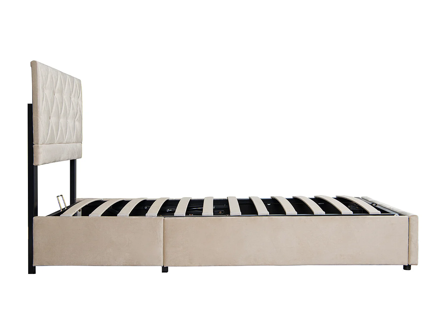 Volwassen opbergbed 90x200 cm, elegant en modern, verstelbaar hoofdeinde en lattenbodem, beige fluweel, matras niet inbegrepen