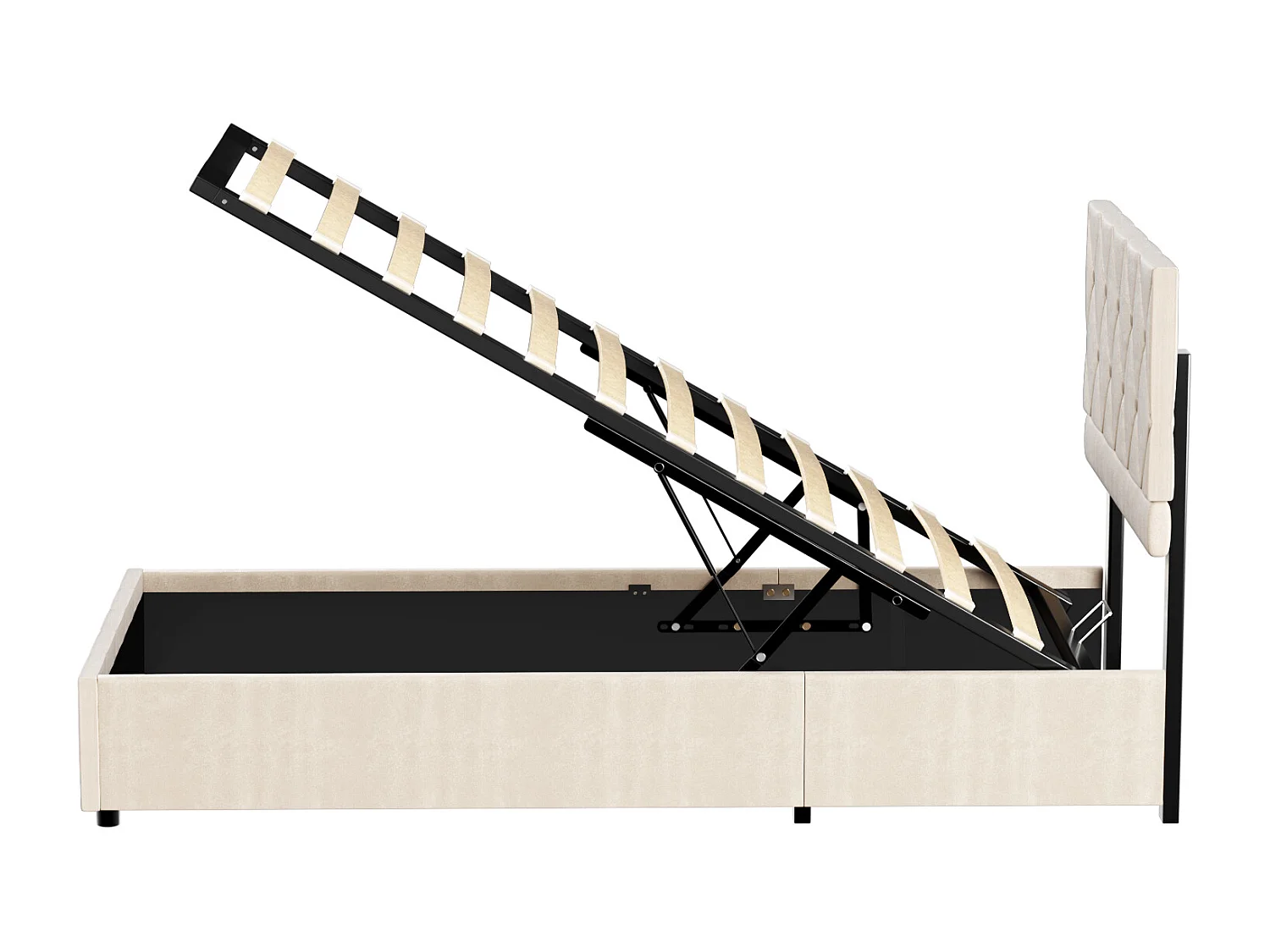 lit coffre moderne 90x190cm, lit simple avec tête de lit réglable,sommier, velours beige, sans matelas