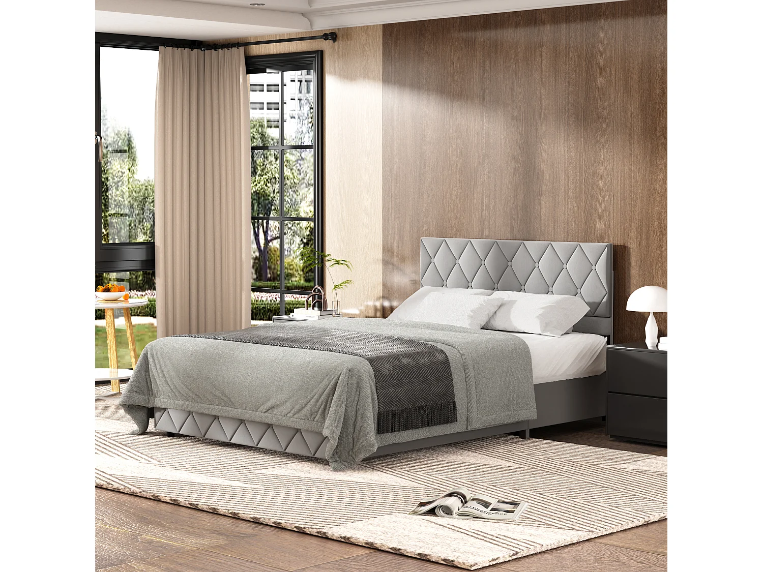 Lit coffre adulte 140x190 cm,Tête de Lit Réglable,  Élégant et moderne, Velours Gris, Sans Matelas