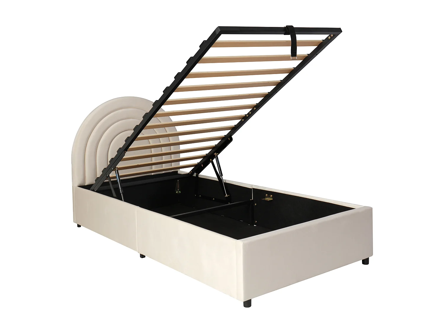 Lit coffre simple 90 x 200 cm, lit enfant avec tissu en fond, montage facile, velours beige, sans matelas