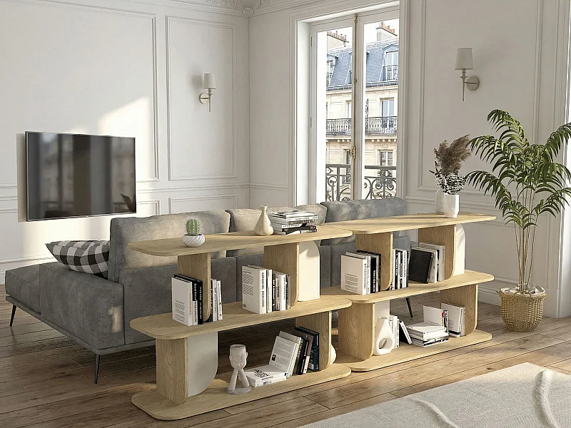 Lot de 2 étagères avec 2 tablettes - Naturel clair et beige - NELERIA