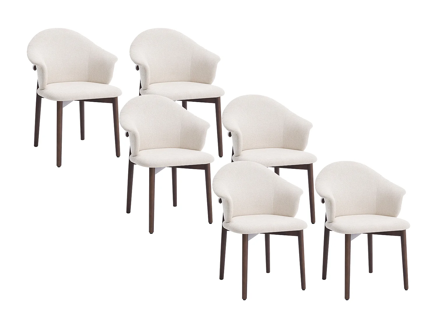 Lot de 6 chaises en tissu texturé et bois d'hévéa - Crème - LUMELY