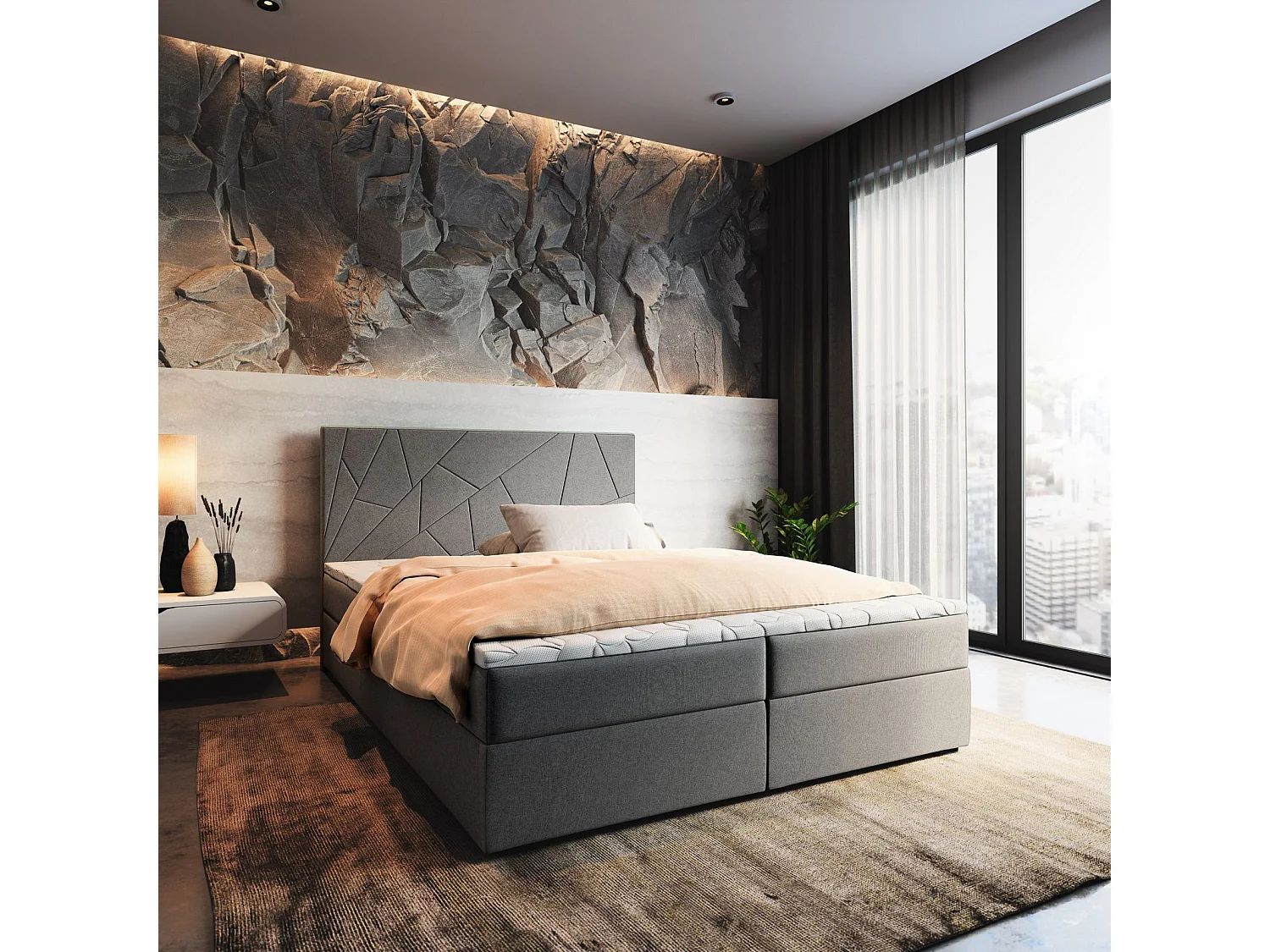 Boxspringbed MADO 180x200 cm Set met hoofdbord, bedbodem en matras, Antracietgrijs