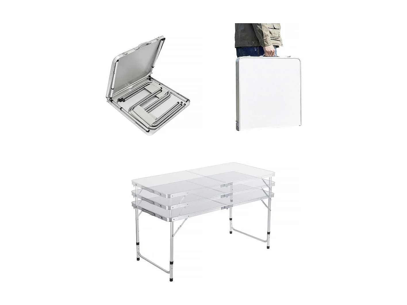 Lote de mesa de camping y 4 taburetes plegables - 125 x 60 cm - Blanco