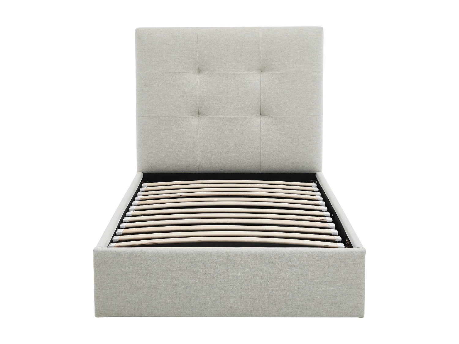 Lit coffre 90 x 190 cm – Tissu – Beige + Matelas – CALINIDA