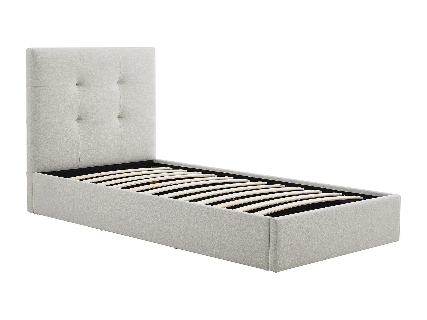 Lit coffre 90 x 190 cm – Tissu – Beige + Matelas – CALINIDA