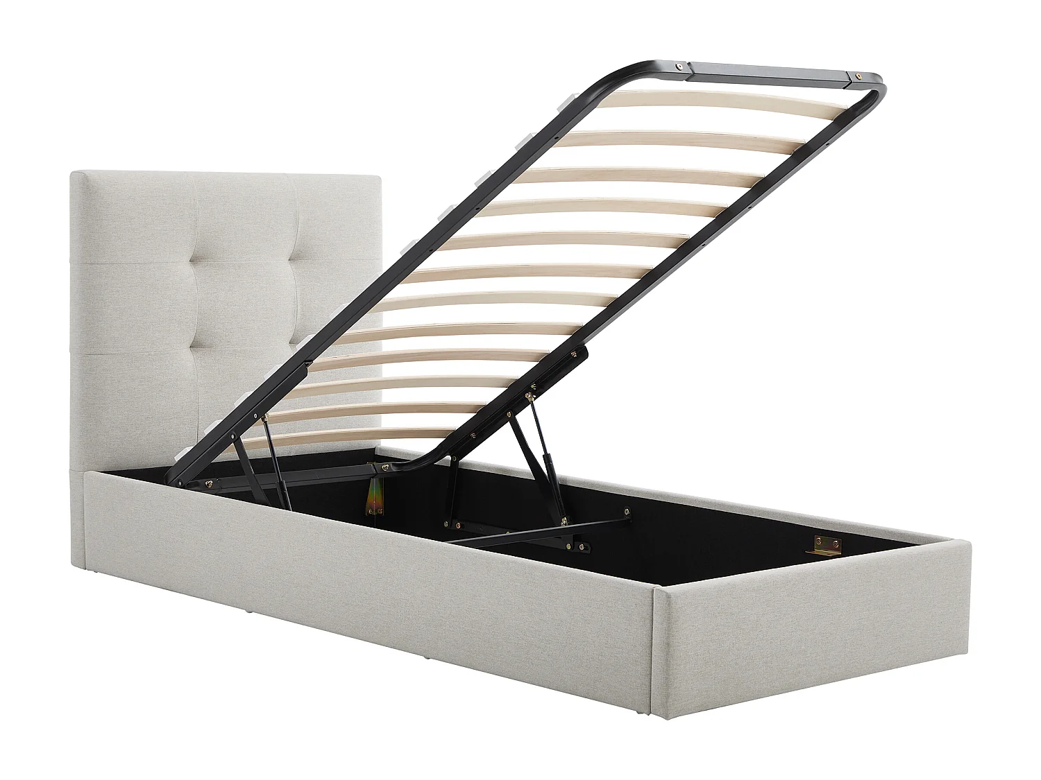 Lit coffre 90 x 190 cm – Tissu – Beige + Matelas – CALINIDA