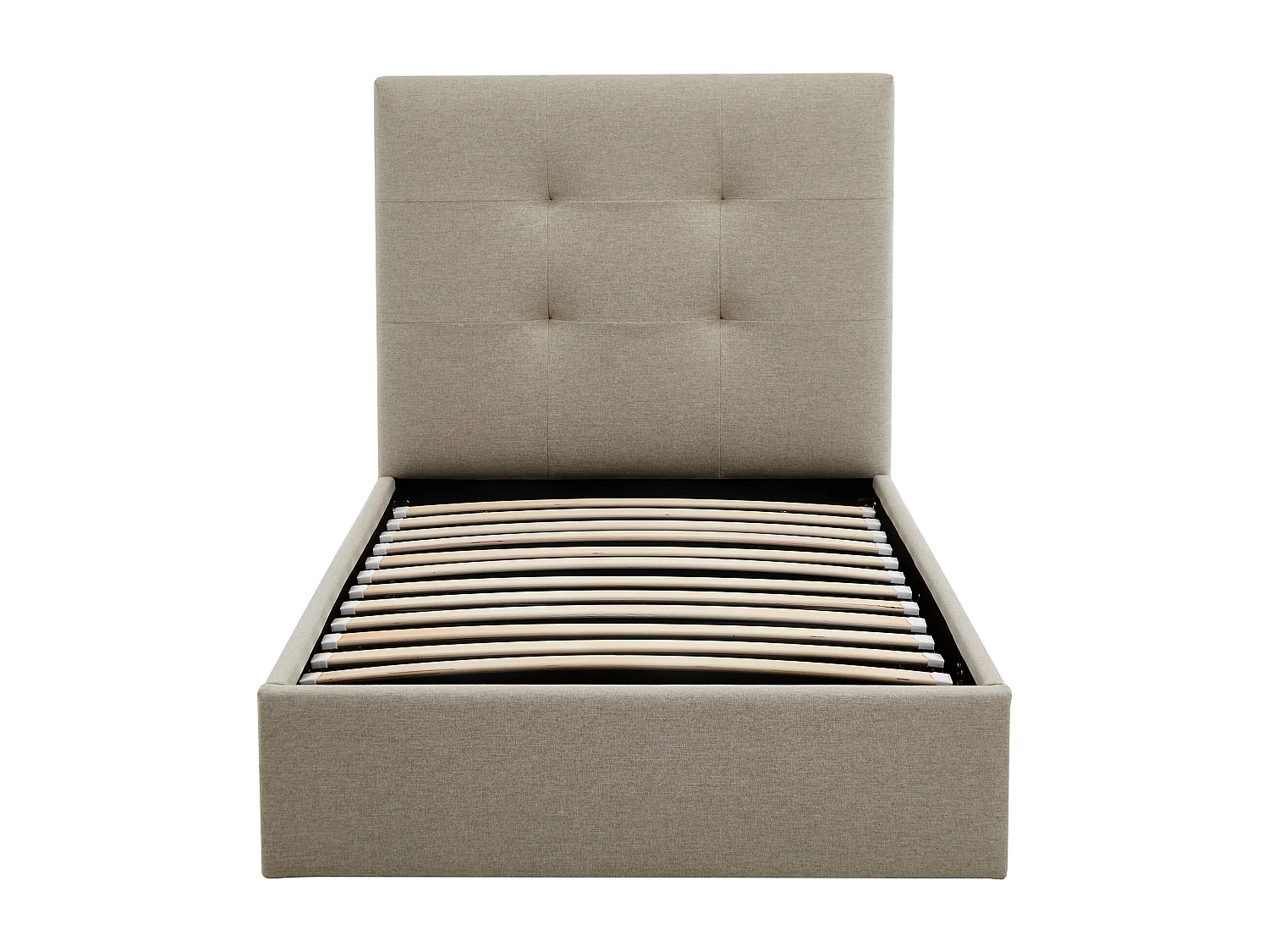 Lit coffre 90 x 190 cm – Tissu – Taupe + Matelas – CALINIDA