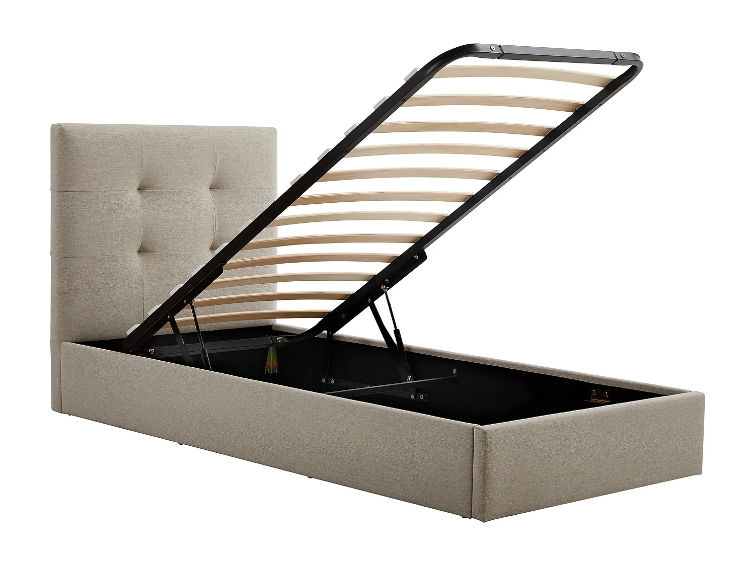 Lit coffre 90 x 190 cm – Tissu – Taupe + Matelas – CALINIDA