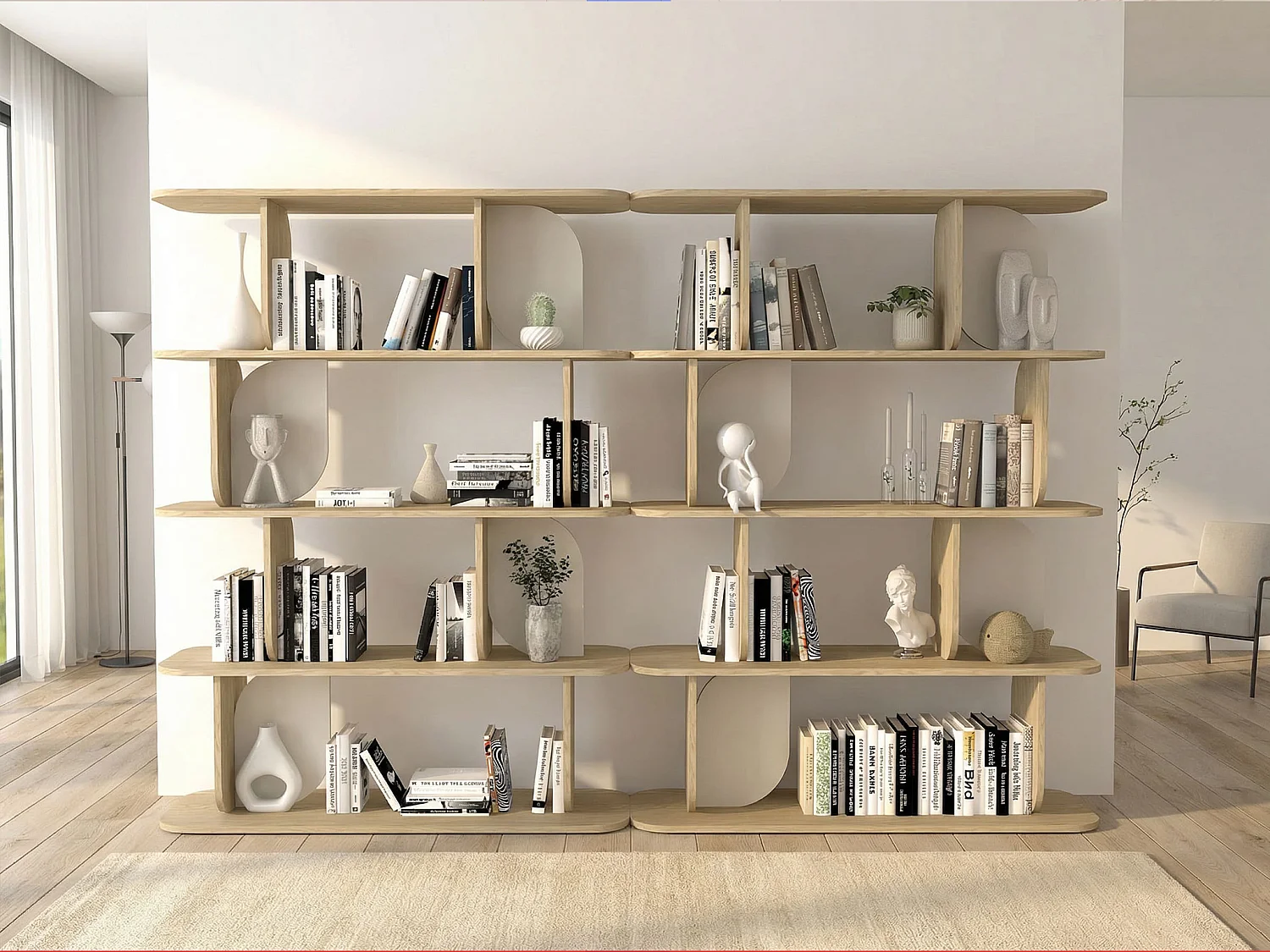 Lot de 2 étagères avec 4 tablettes - Naturel clair et beige - NELERIA