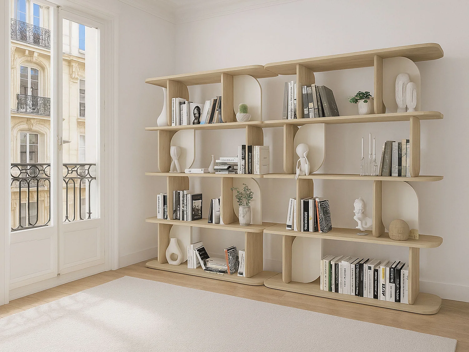 Lot de 2 étagères avec 4 tablettes - Naturel clair et beige - NELERIA