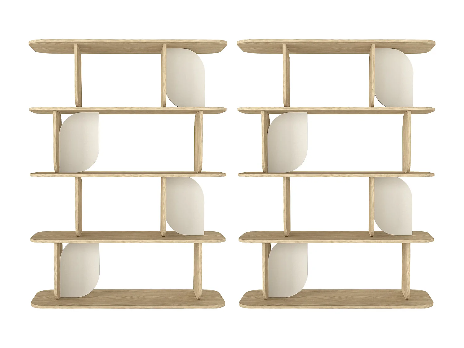 Lot de 2 étagères avec 4 tablettes - Naturel clair et beige - NELERIA