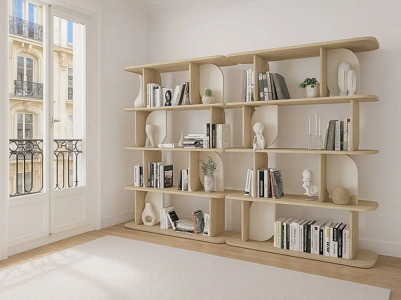 Lot de 2 étagères avec 4 tablettes - Naturel clair et beige - NELERIA