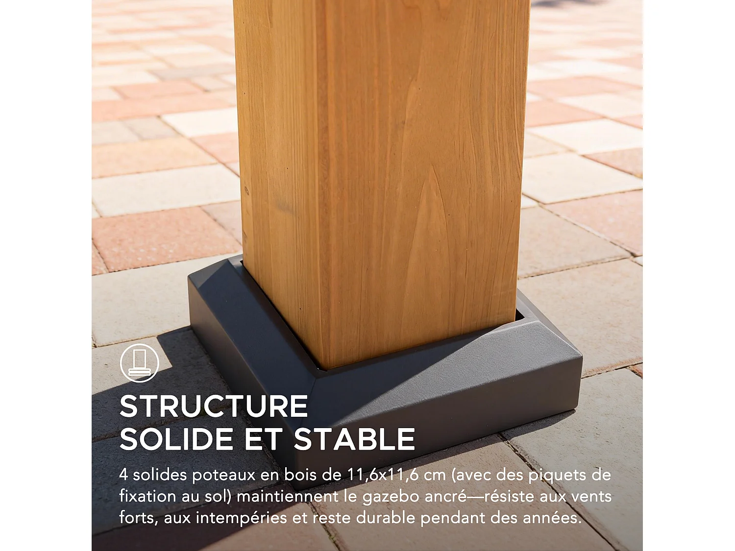 Gazebo d'extérieur KAPS de 330 cm x 330 cm avec toit rigide à énergie solaire, structure en acier anthracite, éclairage LED et crochet de plafond.