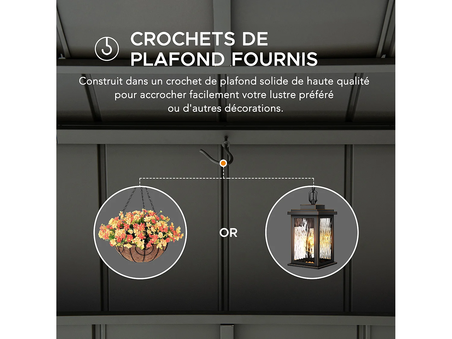 Gazebo pour barbecue ZUPO 360 cm x 240 cm, structure en bois avec toit rigide, prises électriques et étagères, toit anthracite.