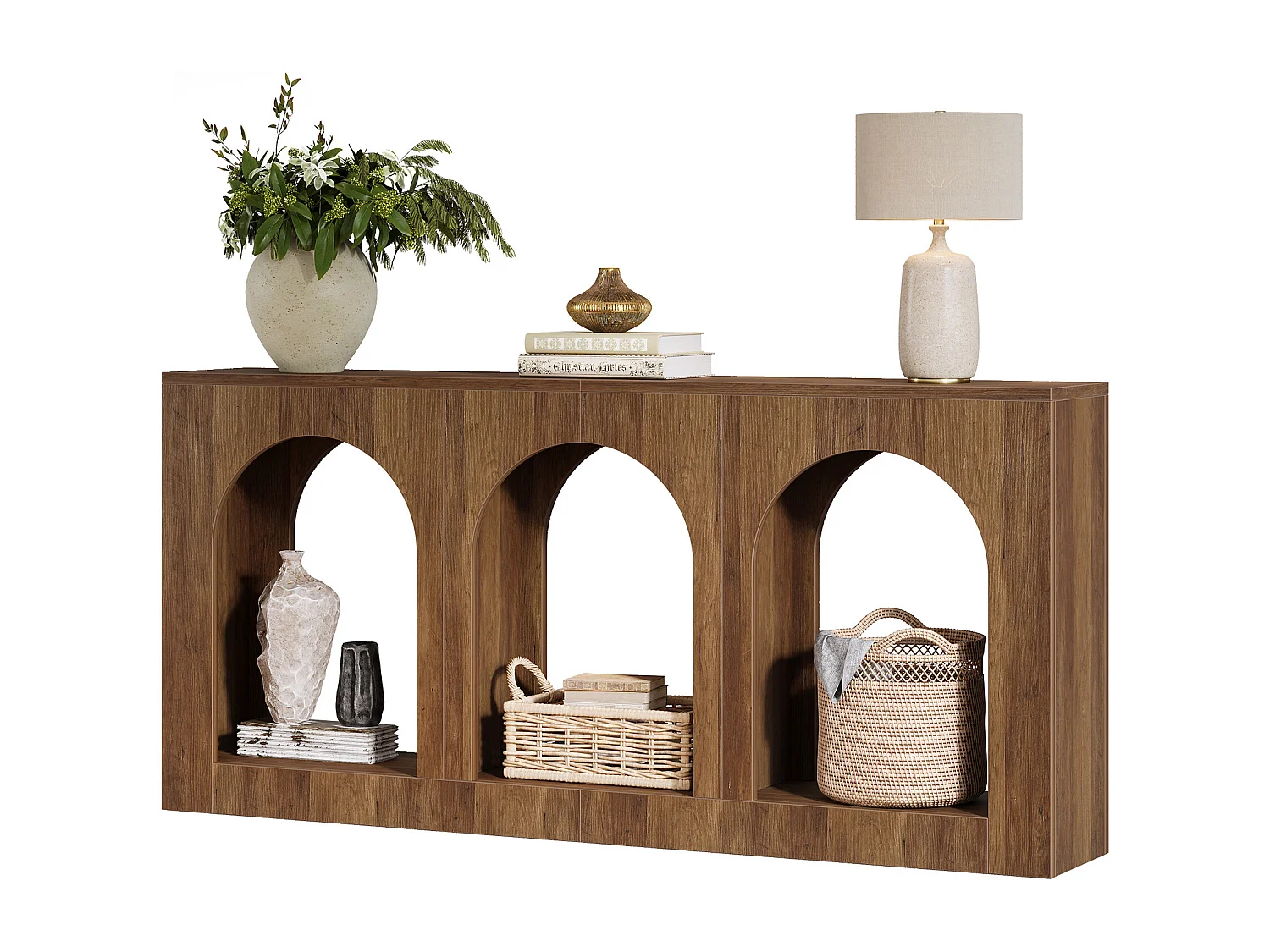 Console, table d'entrée avec 3 étagères cintrées, tables d'entrée avec rangement pour hall d'entrée