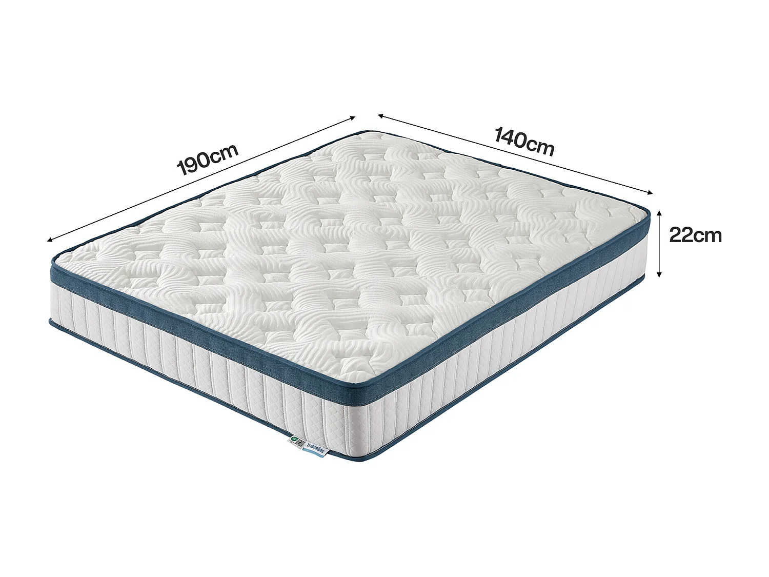 Matelas 140 x 190 cm, hauteur 22 cm, matelas à ressorts ensachés, dureté moyenne H3, matelas à ressorts avec mousse à mémoire de forme en gel