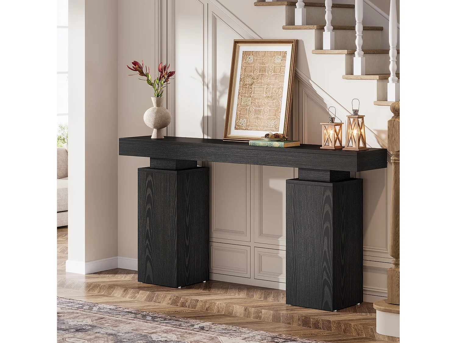 160 cm langt konsolbord, landligt entrébord bag sofaen, moderne entrémøbler til stuen