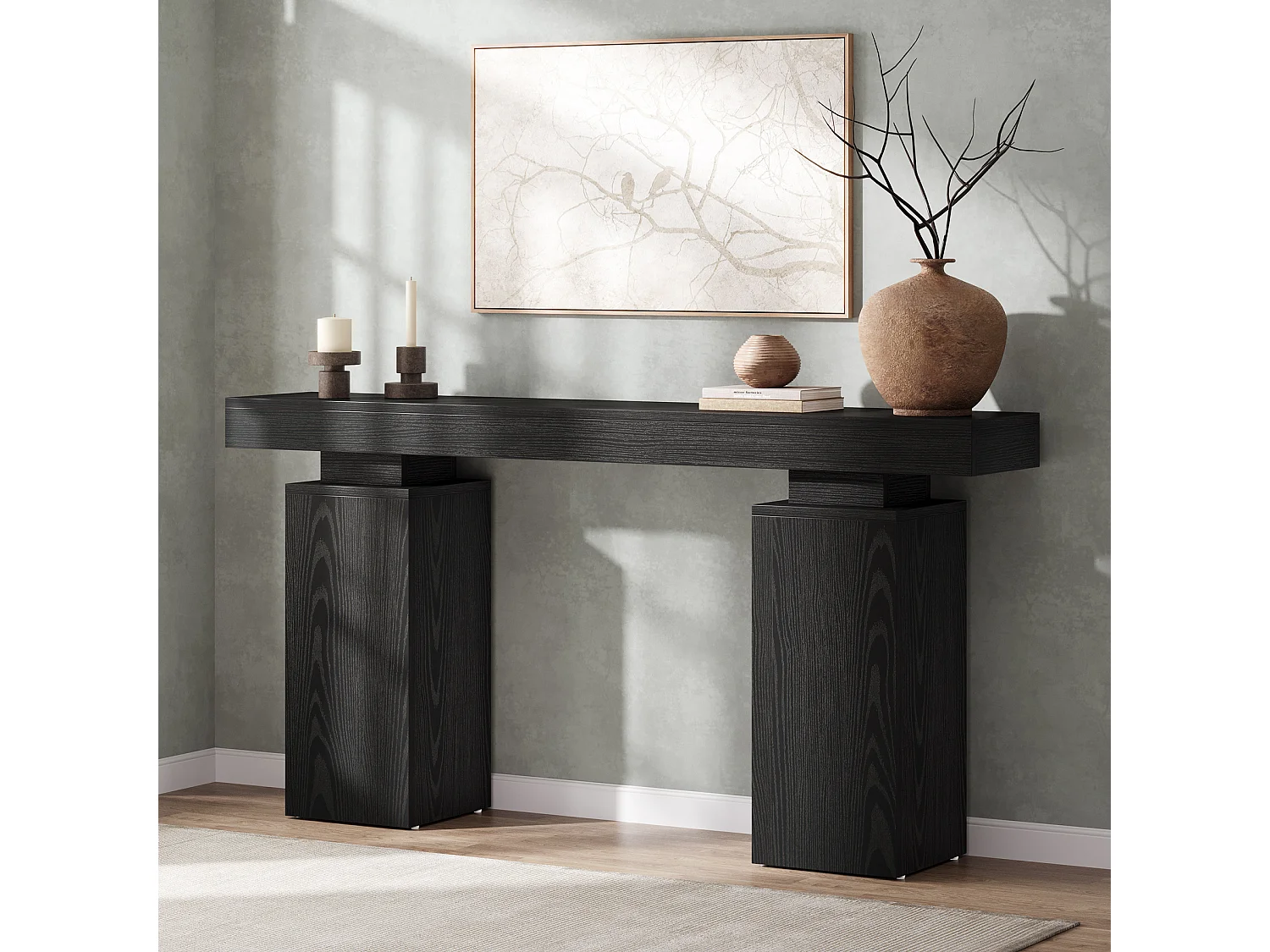 160 cm langt konsolbord, landligt entrébord bag sofaen, moderne entrémøbler til stuen