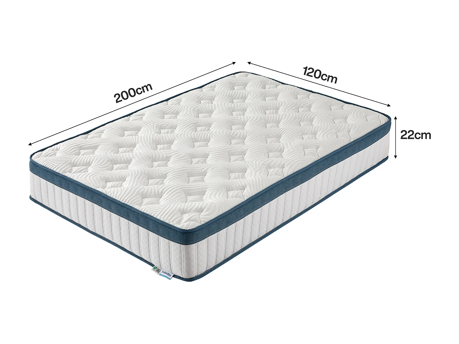 Matelas 120 x 200 cm, hauteur 22 cm, matelas à ressorts ensachés, dureté moyenne H3, matelas à ressorts avec mousse à mémoire de forme en gel