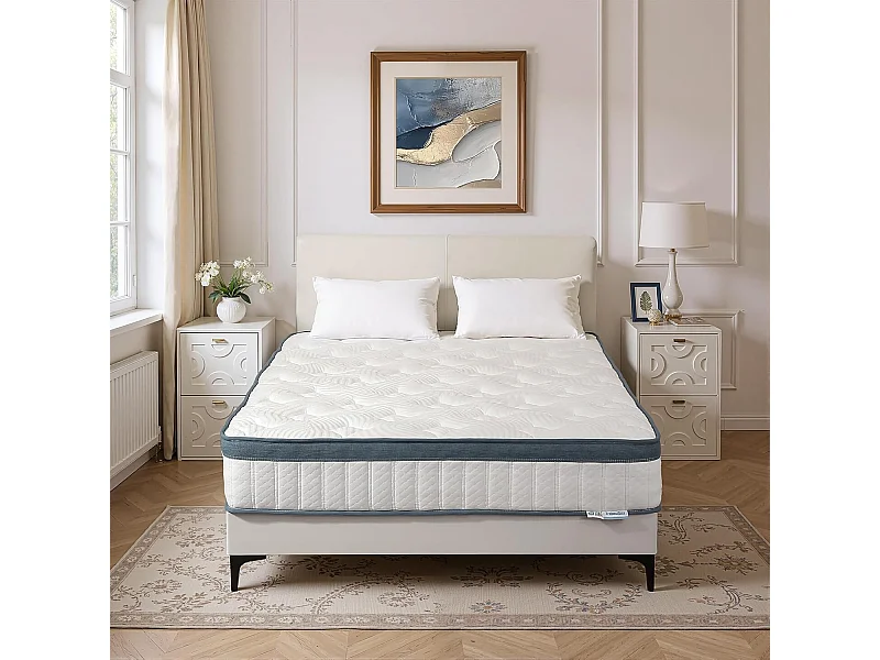 Matelas 120 x 200 cm, hauteur 22 cm, matelas à ressorts ensachés, dureté moyenne H3, matelas à ressorts avec mousse à mémoire de forme en gel