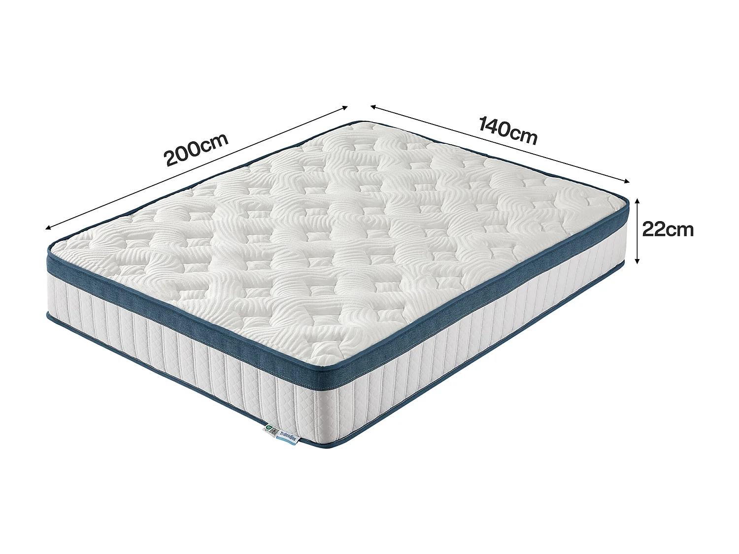 Matelas 140 x 200 cm, hauteur 22 cm, matelas à ressorts ensachés, dureté moyenne H3, matelas à ressorts avec mousse à mémoire de forme en gel