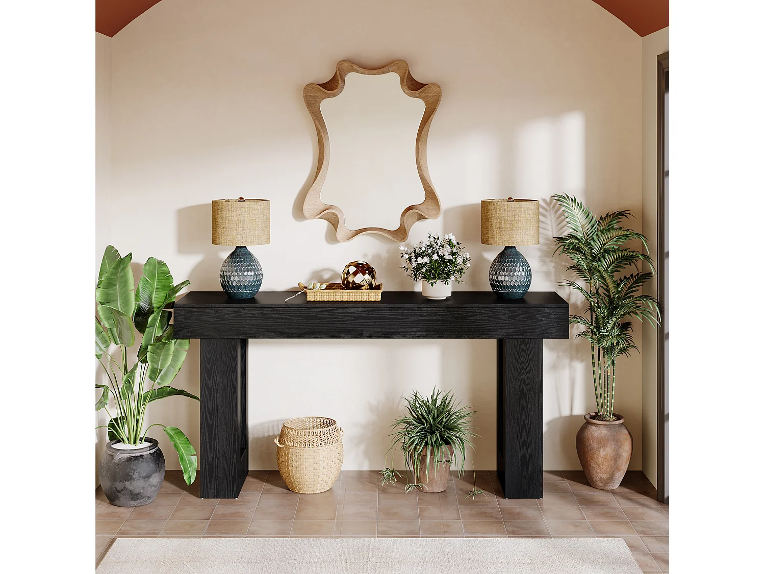 Konsole, 160 cm Bauernhaus-Eingangstisch, rechteckiger Holz-Akzent-Konsole für Eingang, Flur & Wohnzimmer (Schwarz)