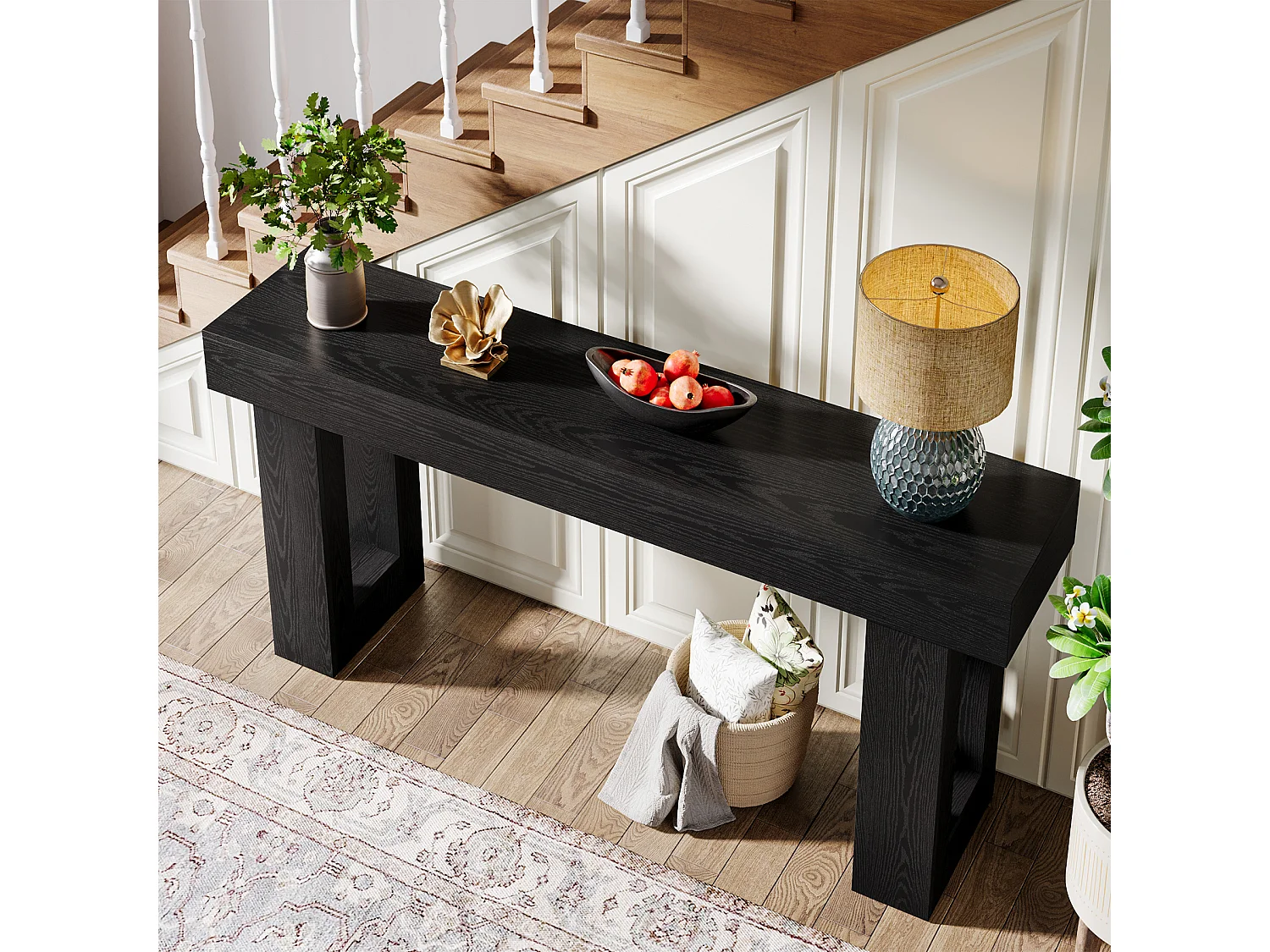 Konsole, 160 cm Bauernhaus-Eingangstisch, rechteckiger Holz-Akzent-Konsole für Eingang, Flur & Wohnzimmer (Schwarz)