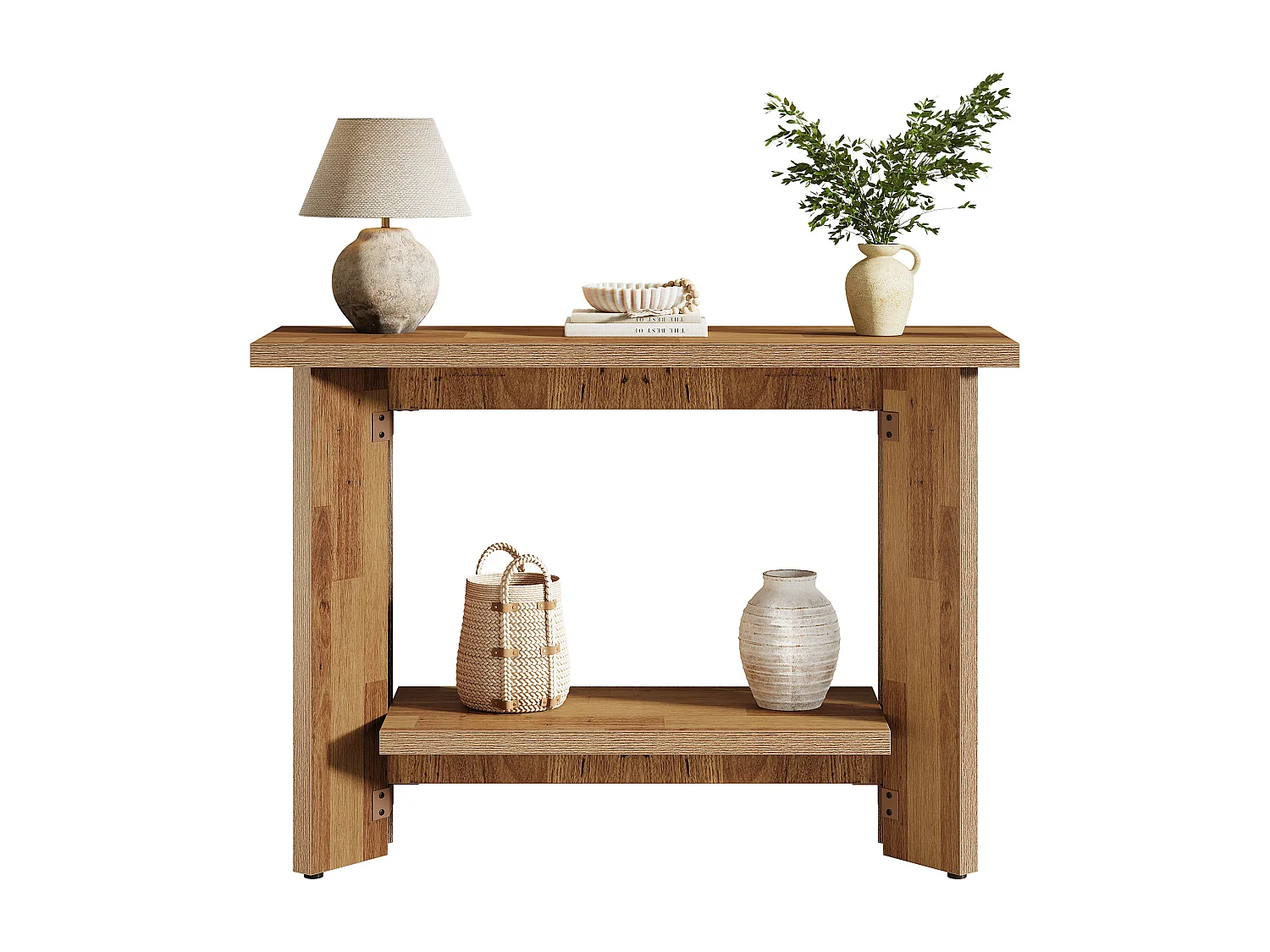 Mesa de Console de Sofá Rústico com Prateleira de Armazenamento, Mesa de Entrada Pequena de 2 Andares