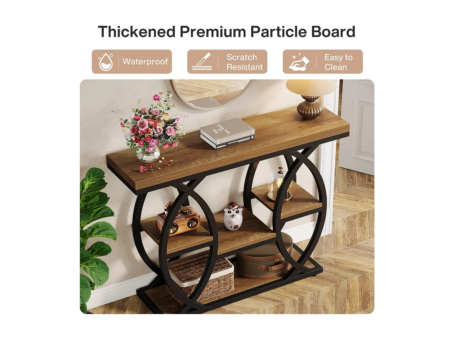 Table d'entrée industrielle à 4 niveaux avec étagères de rangement, tables d'appoint étroites