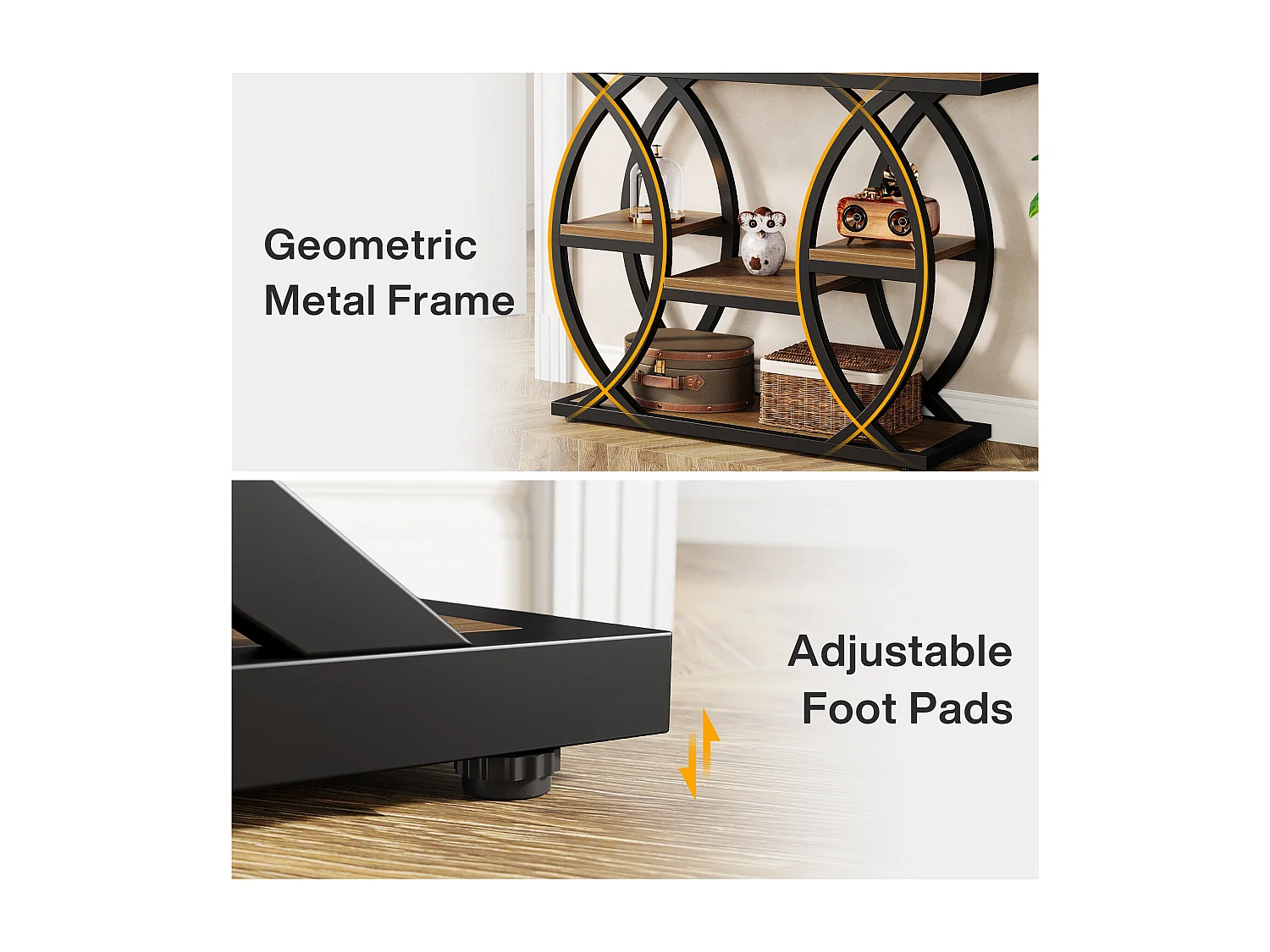 Table d'entrée industrielle à 4 niveaux avec étagères de rangement, tables d'appoint étroites
