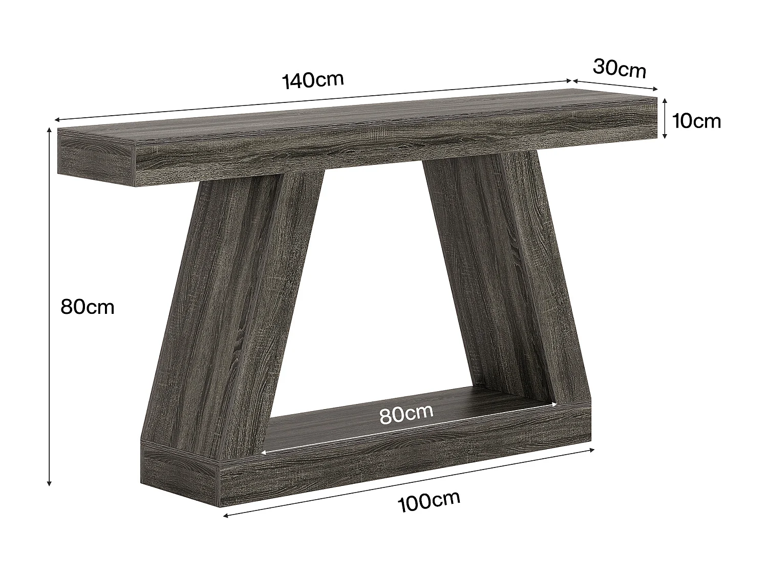 Console rustique de 140 cm avec rangement, idéale pour une entrée, un couloir ou un salon, grise.