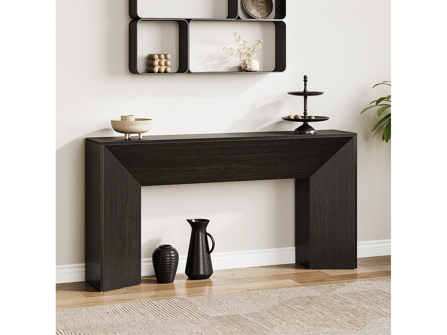 Konsole für die Eingangshalle, 160 cm extra lange schwarze Sofatabelle für das Wohnzimmer