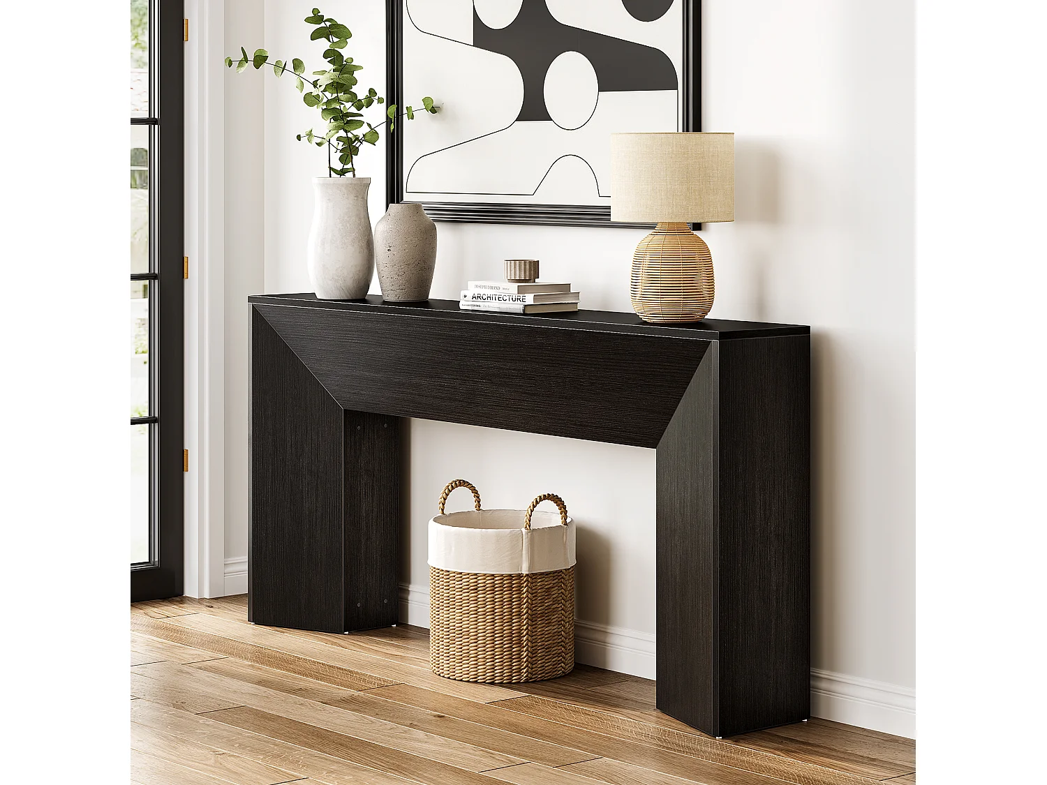 Konsole für die Eingangshalle, 160 cm extra lange schwarze Sofatabelle für das Wohnzimmer