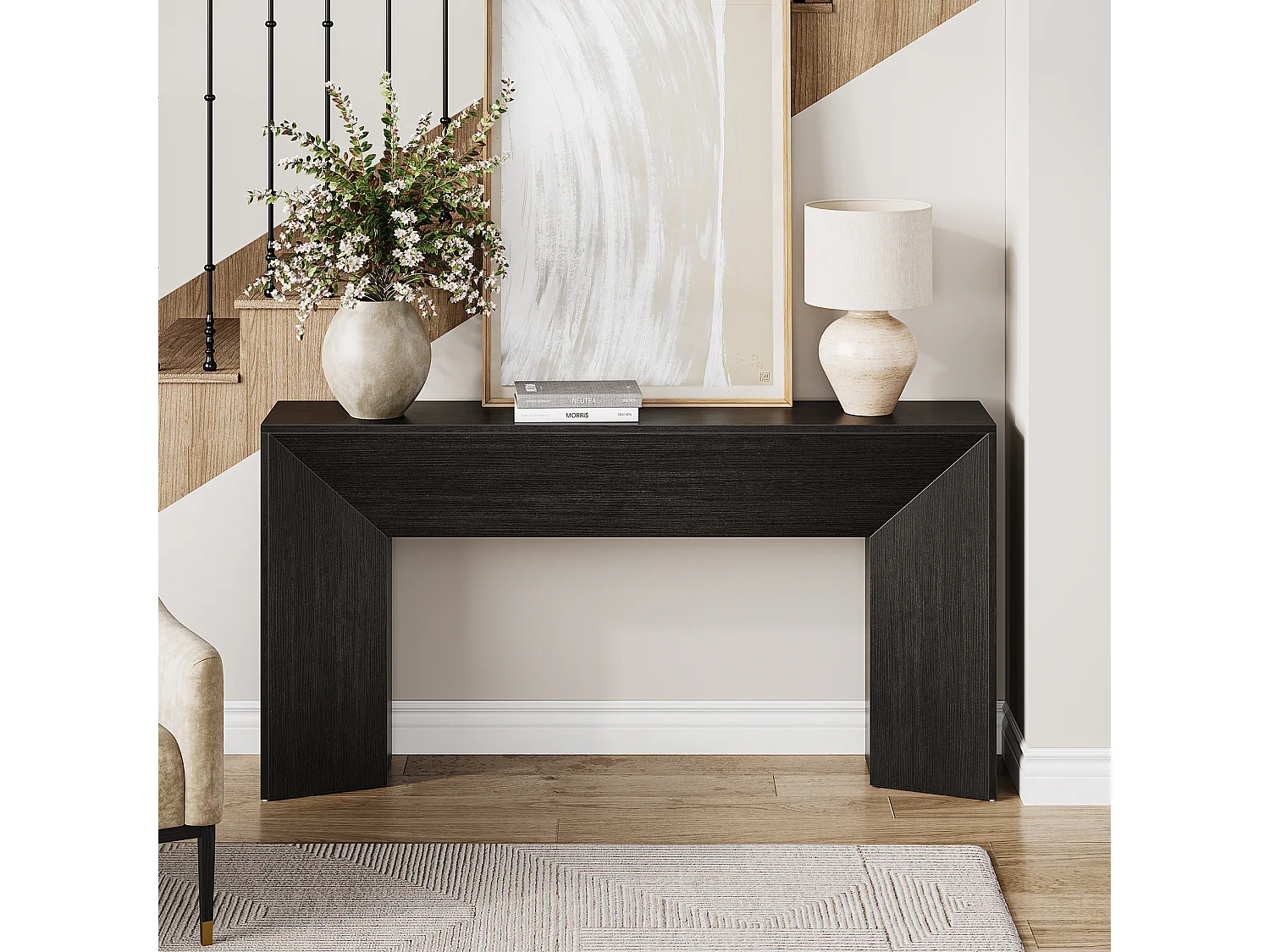Konsole für die Eingangshalle, 160 cm extra lange schwarze Sofatabelle für das Wohnzimmer