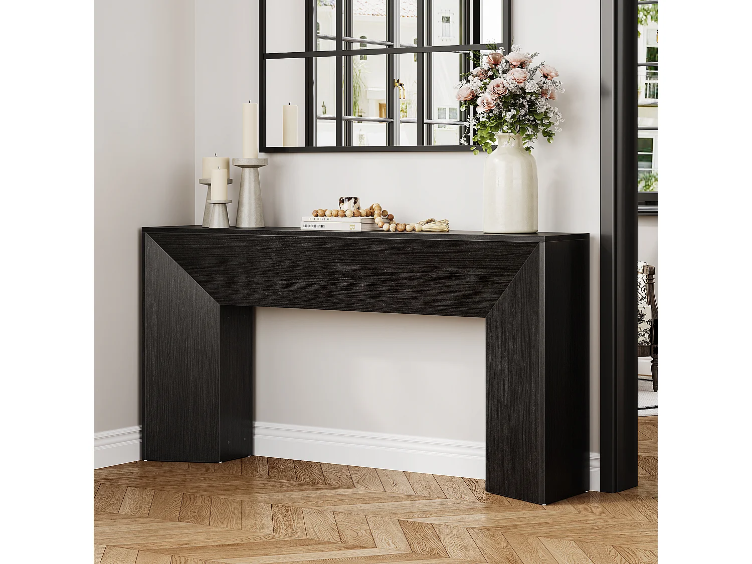Konsole für die Eingangshalle, 160 cm extra lange schwarze Sofatabelle für das Wohnzimmer