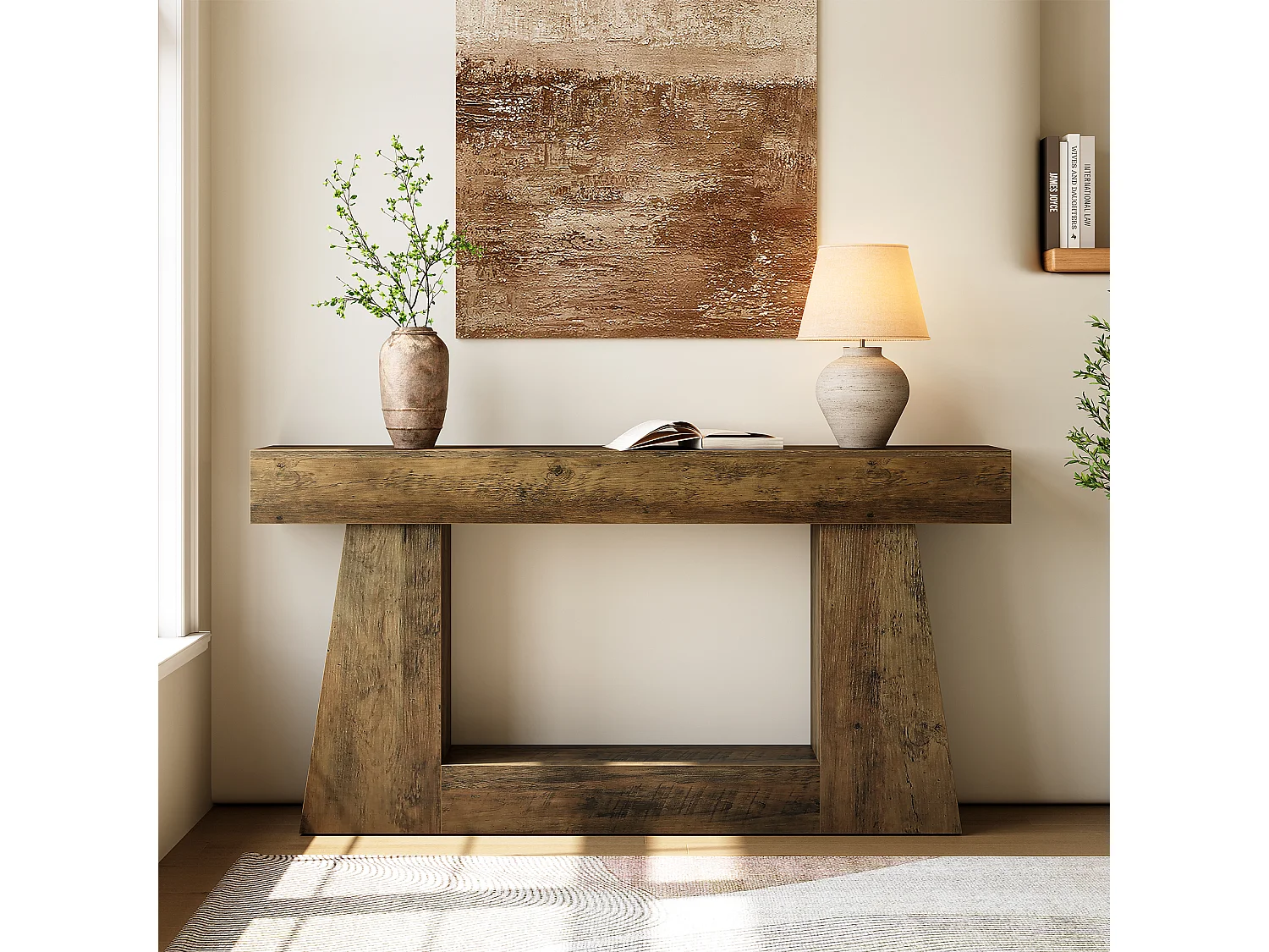 Console de style campagnard avec rangement, table d'appoint rustique pour entrée, table basse étroite à placer derrière le canapé
