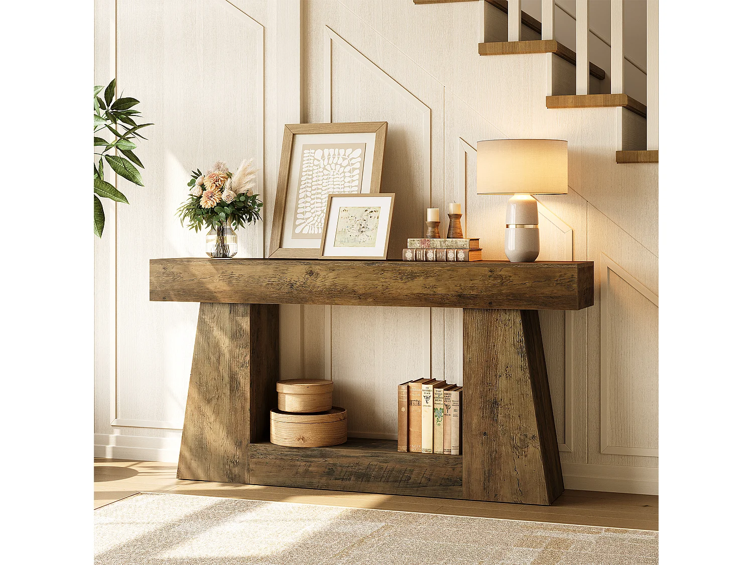 Console de style campagnard avec rangement, table d'appoint rustique pour entrée, table basse étroite à placer derrière le canapé