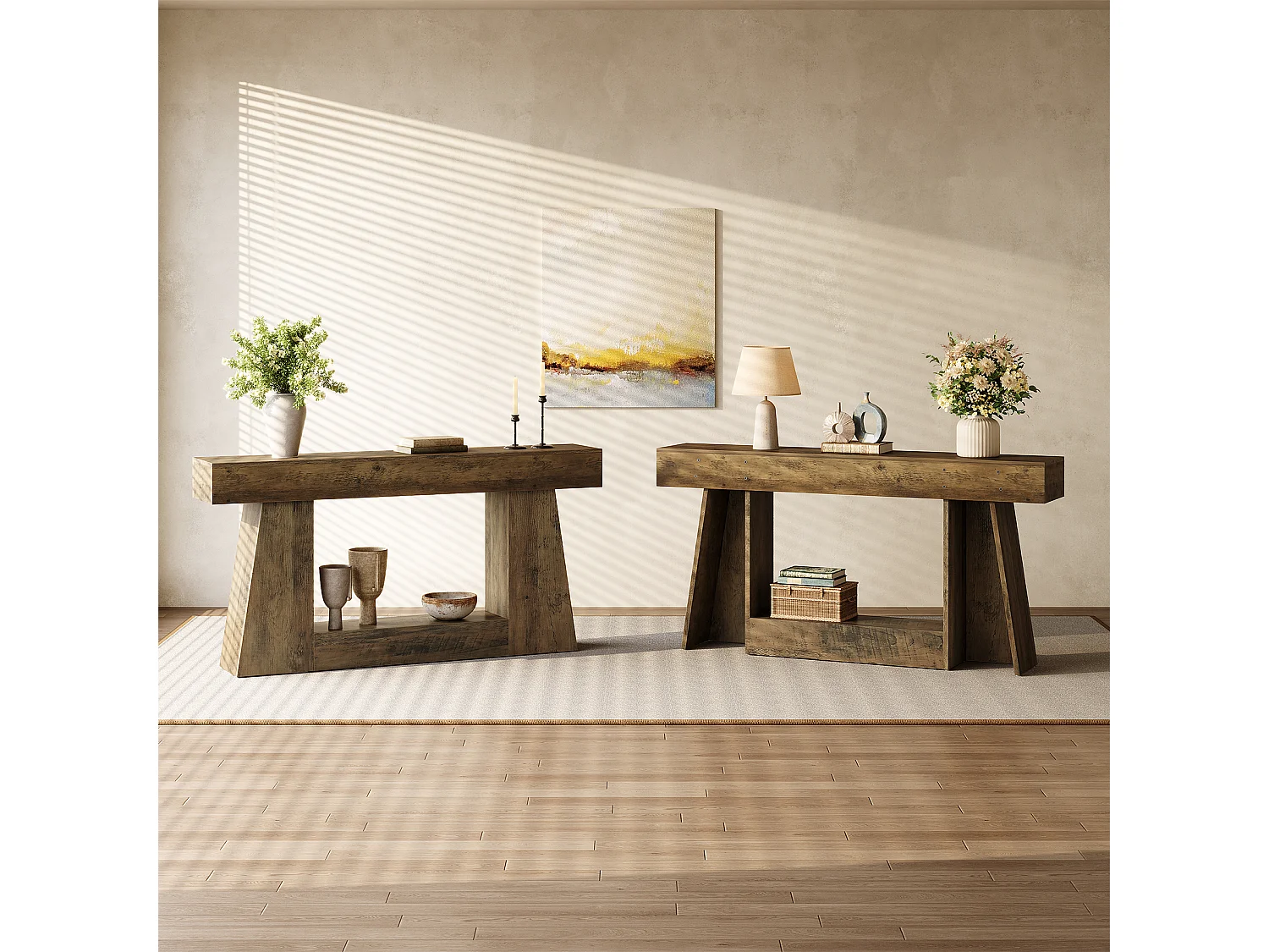 Console de style campagnard avec rangement, table d'appoint rustique pour entrée, table basse étroite à placer derrière le canapé