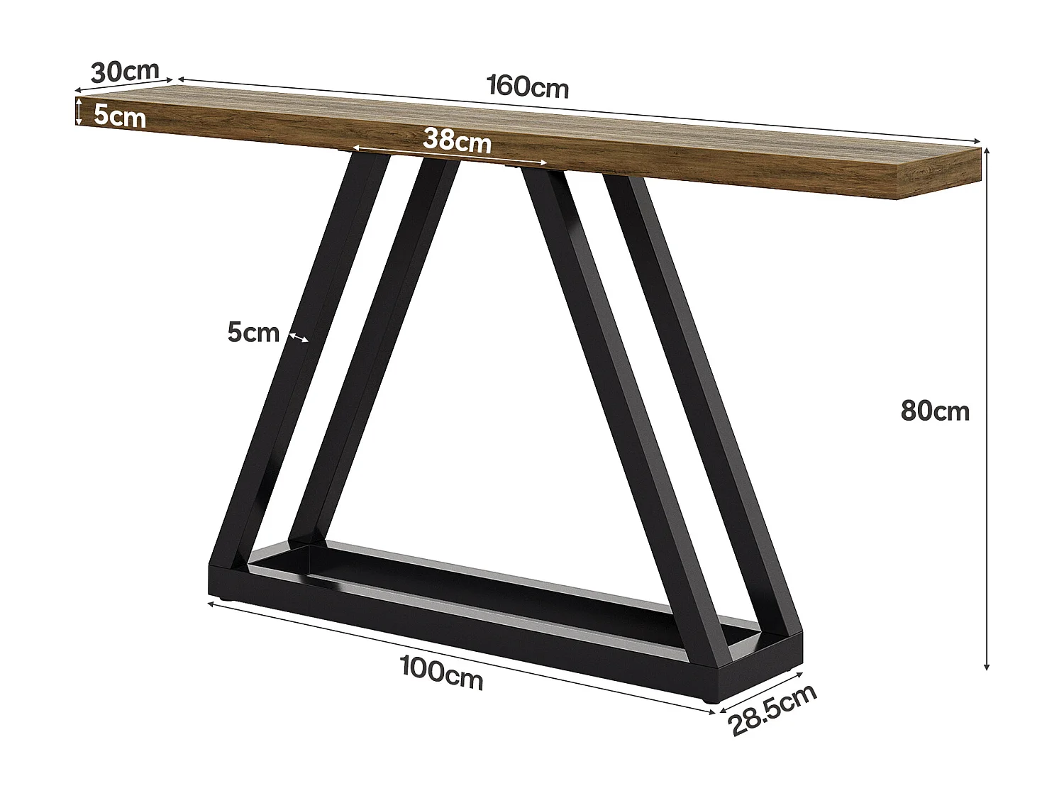 Console étroite de 160 cm – idéale comme table d'appoint derrière le canapé, design moderne pour les entrées