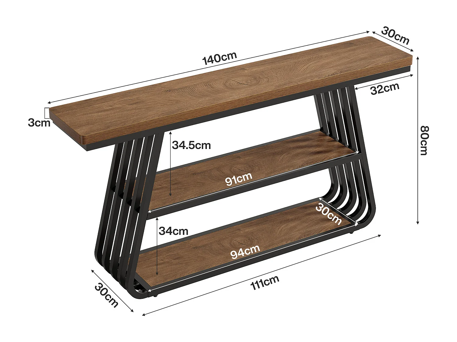 3-Tier Konsole Tisch Sofa Tisch mit Ablagen, Eingangstisch für das Wohnzimmer