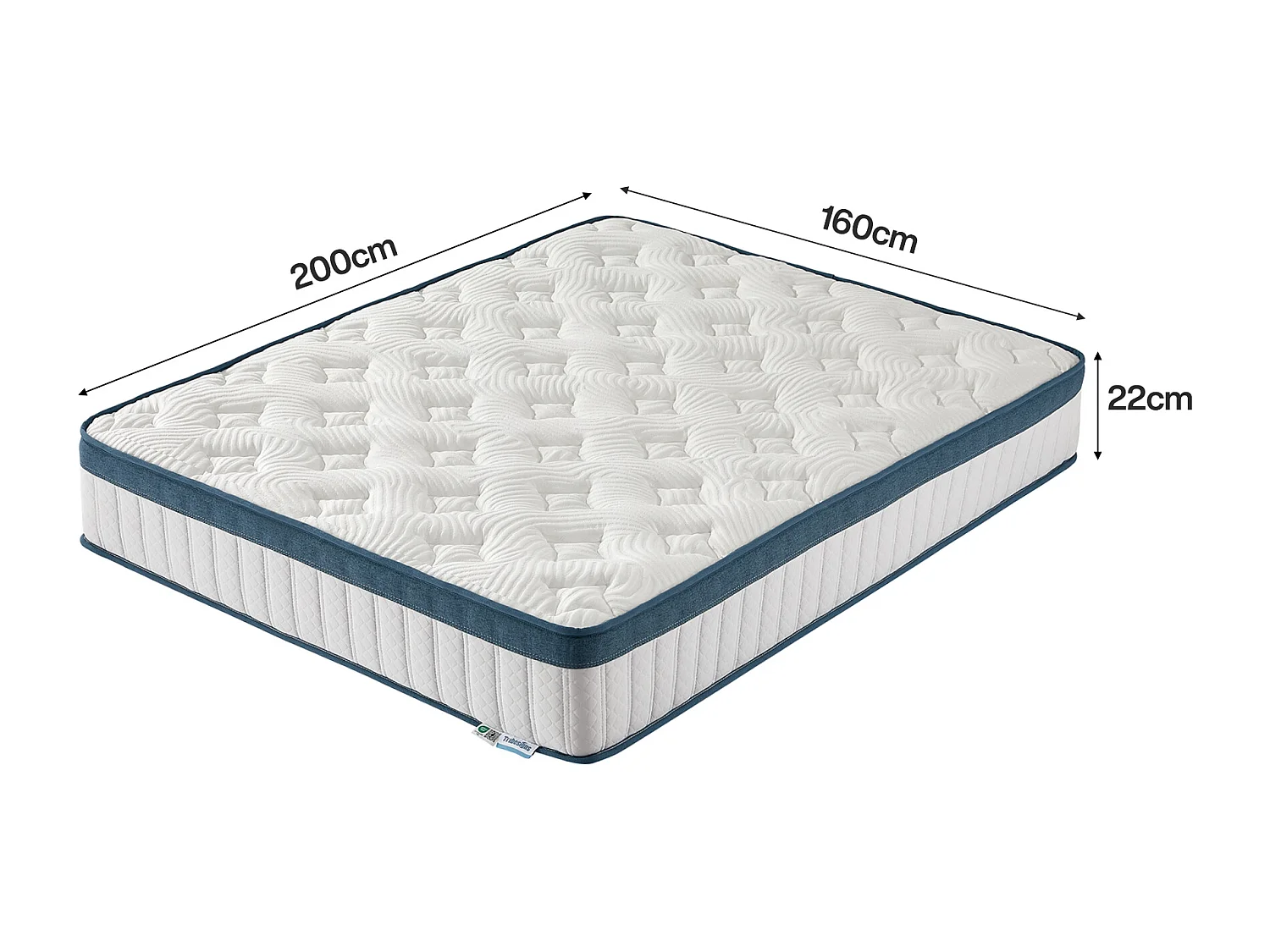 Matelas 160 x 200 cm, hauteur 22 cm, matelas à ressorts ensachés, dureté moyenne H3, matelas à ressorts avec mousse à mémoire de forme en gel