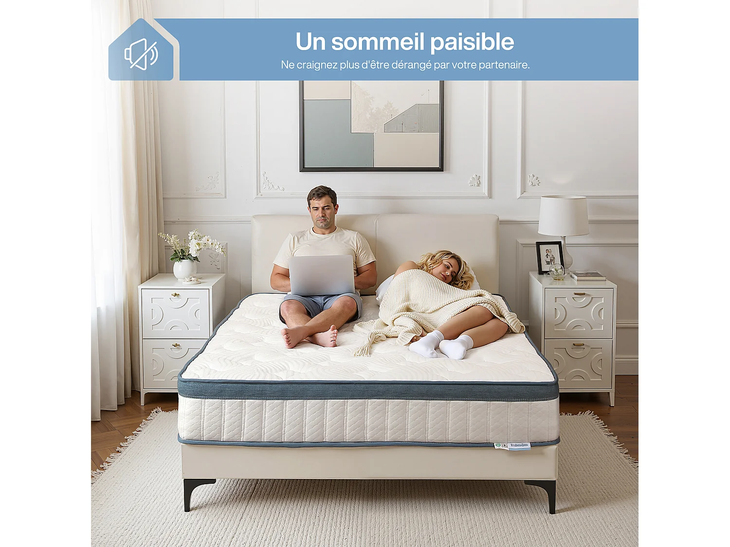 Matelas 160 x 200 cm, hauteur 22 cm, matelas à ressorts ensachés, dureté moyenne H3, matelas à ressorts avec mousse à mémoire de forme en gel