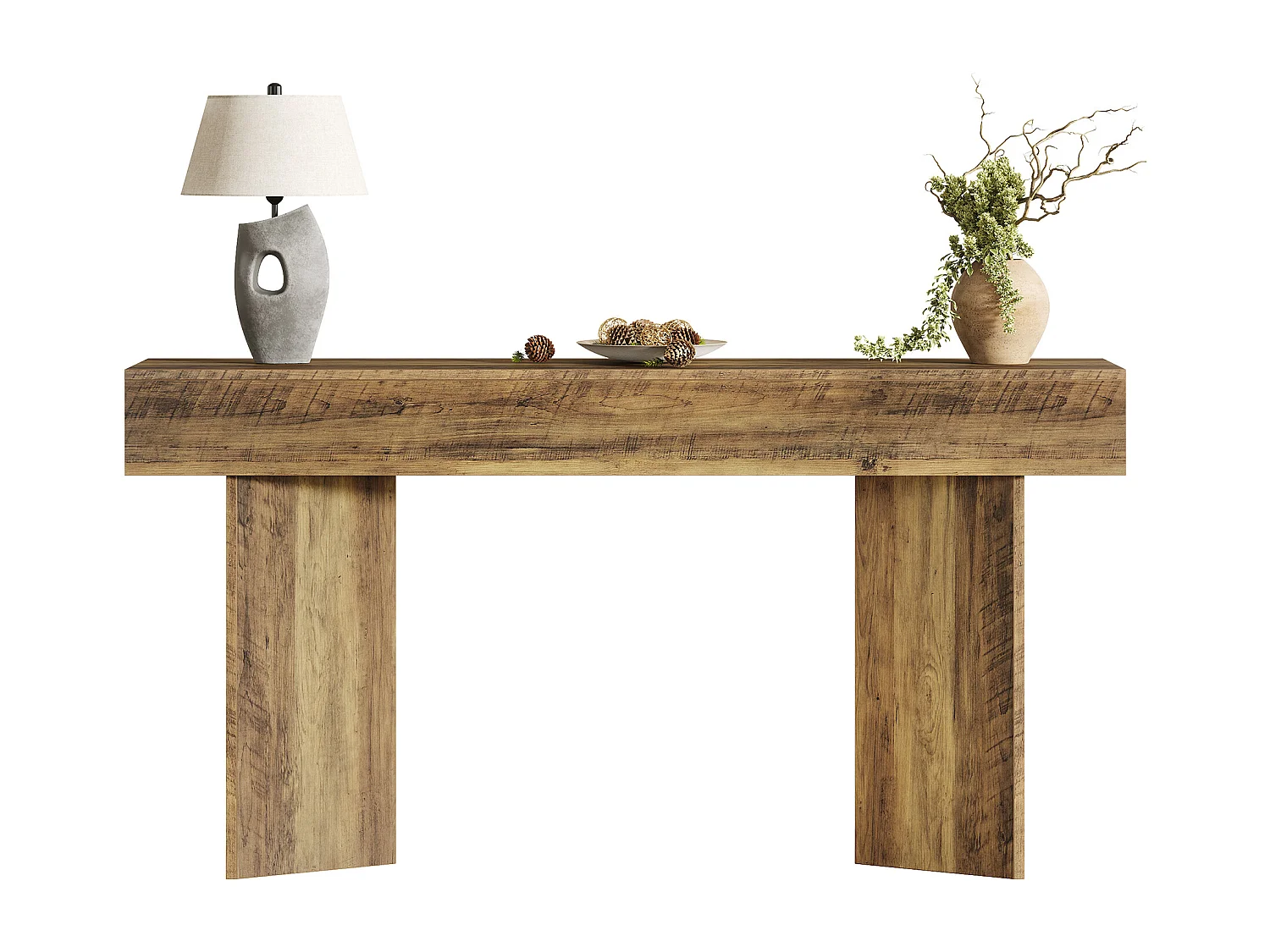 Console de 160 cm pour entrée, style rustique campagnard, en MDF marron.