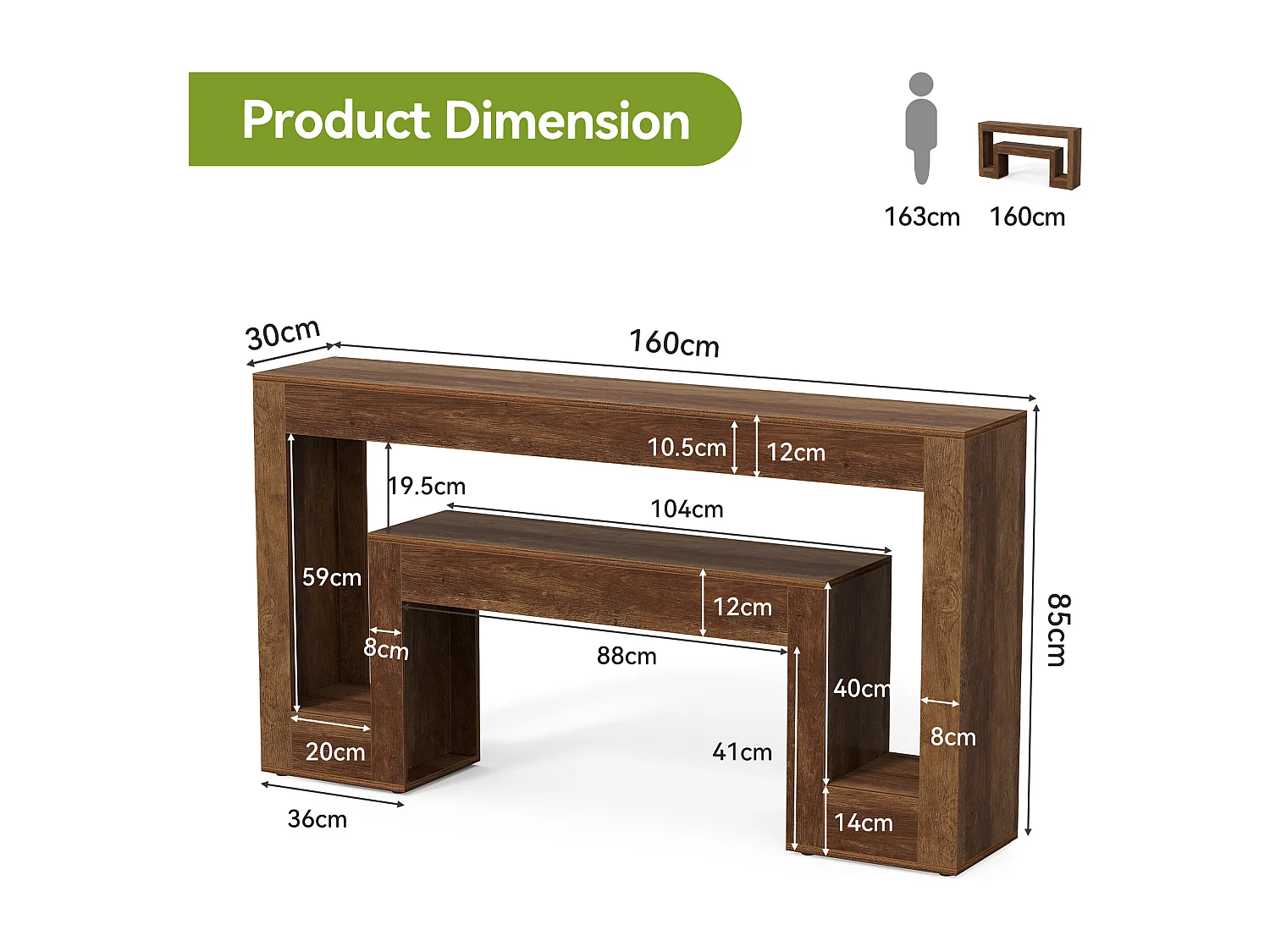 Langer Konsole Tisch mit 2-stufigem Regal, Holz Farmhaus Sofa Tisch hinter der Couch