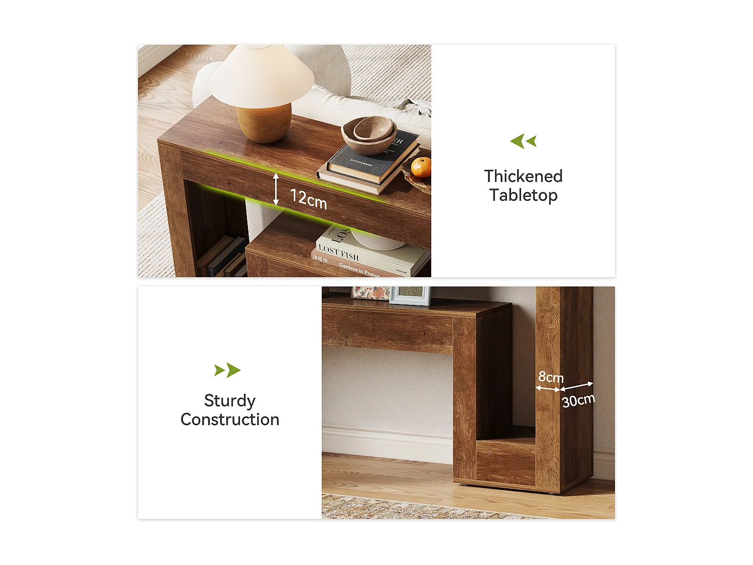 Langer Konsole Tisch mit 2-stufigem Regal, Holz Farmhaus Sofa Tisch hinter der Couch