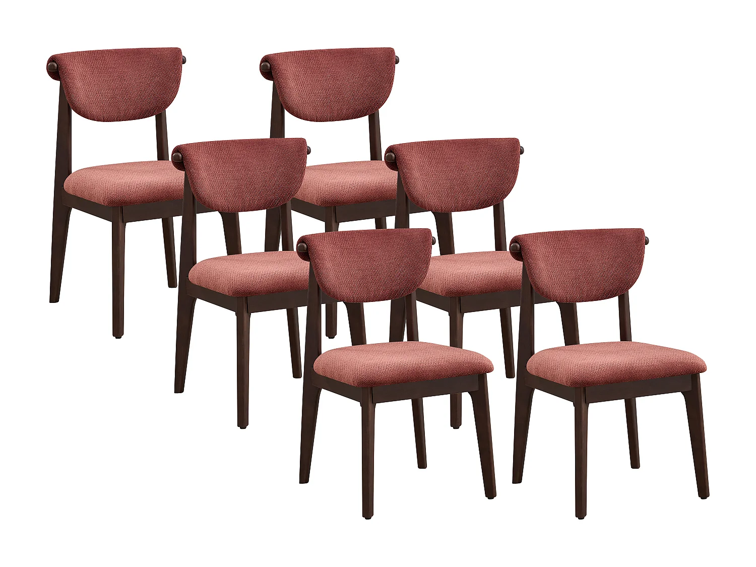 Lot de 6 chaises en tissu texturé et bois d'hévéa - Brun - GABIEL