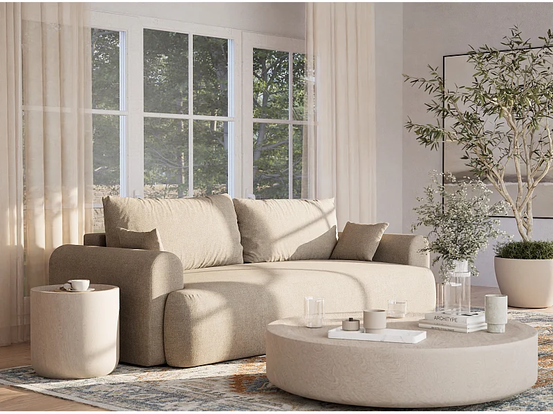 Canapé 3 places convertible en tissu chenille beige TOLUCA