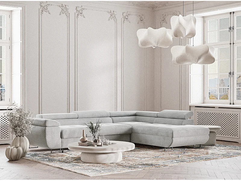 Canapé d'angle droit convertible en tissu chenille gris CONCORD