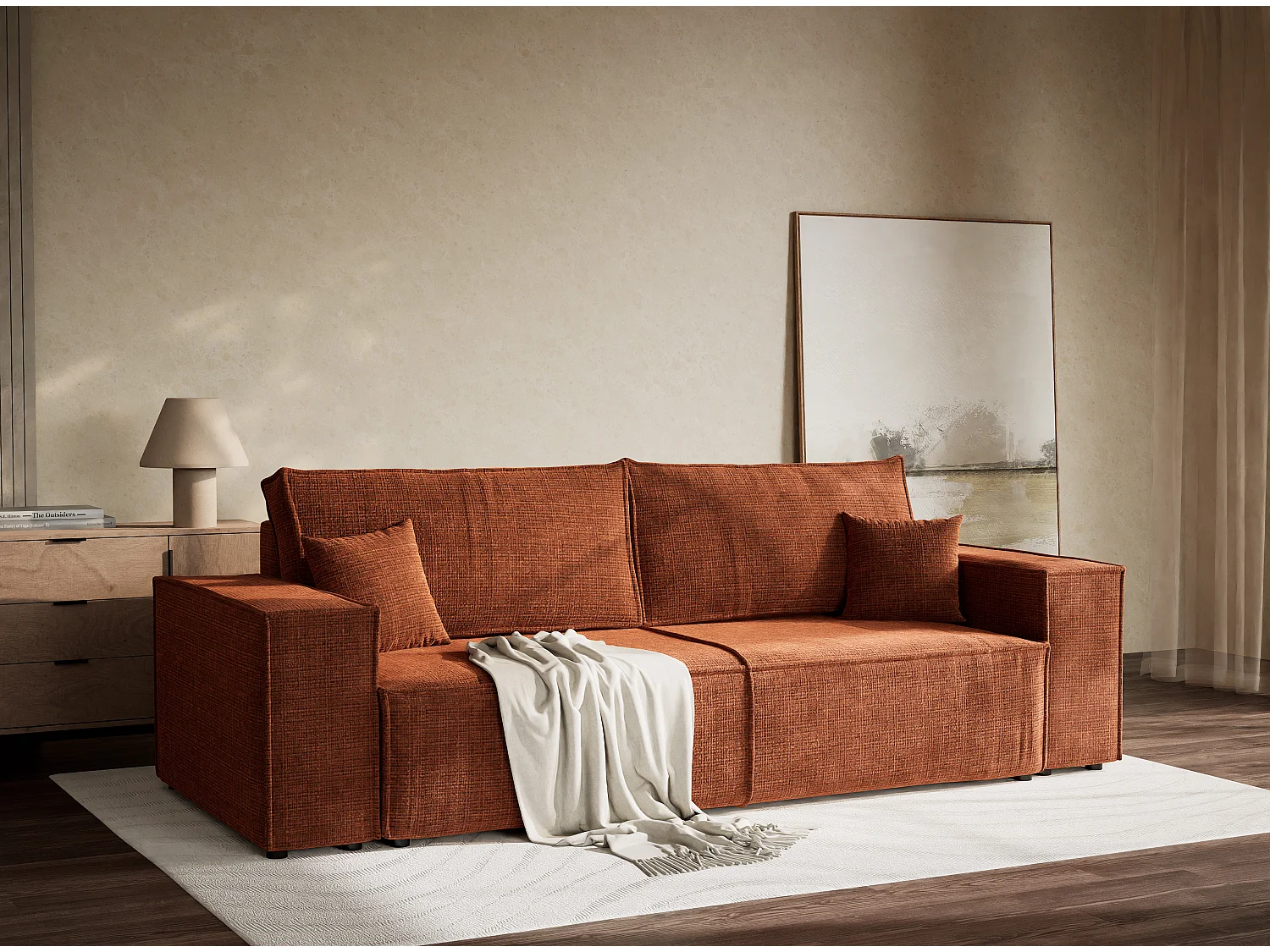 Kanapa 3-osobowa rozkładana z szenilowej tkaniny - miedziana - MILOS